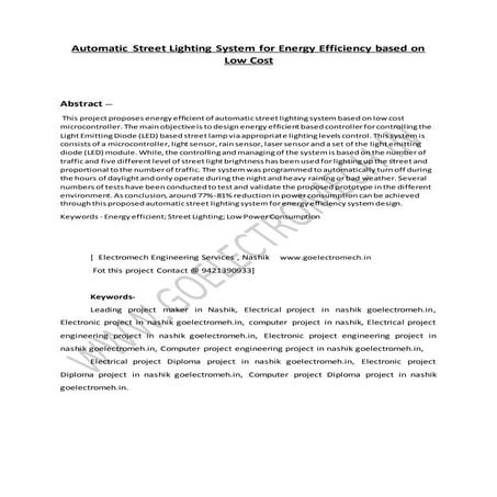 Automatic street lighting system for energy efficiency based on low ...
