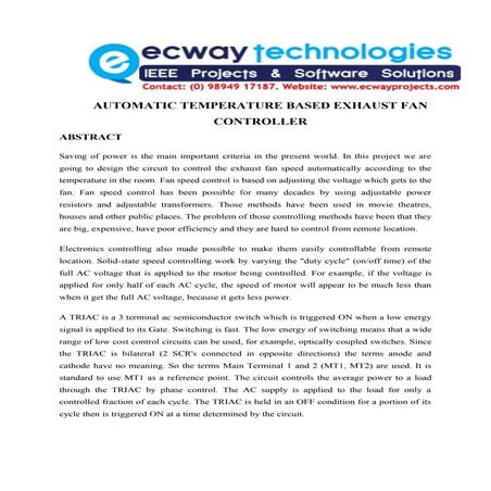 Automatic temperature based exhaust fan controller