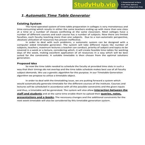Automatic Time Table Generator Existing System | PDF