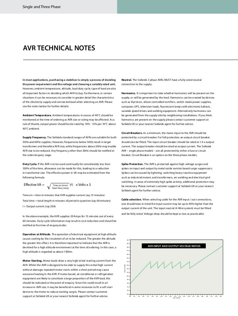 Automatic Voltage Regulators Technical Notes from Sollatek