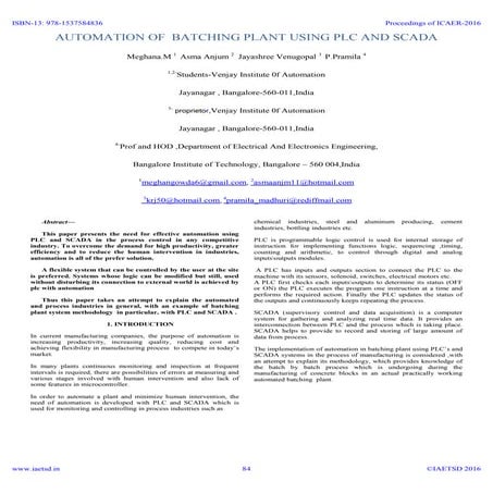 iaetsd Automation of batching plant using plc and scada