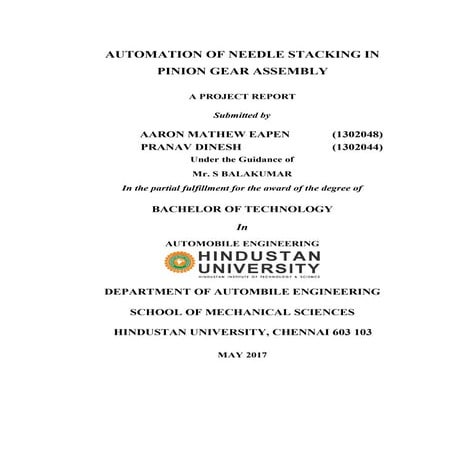 Automation of needle stacking in pinion gear