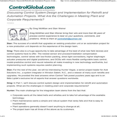 Automation projects  successful retrofit