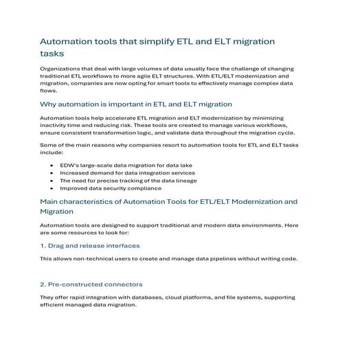 Automation Tools That Simplify ETL and ELT Migration Tasks