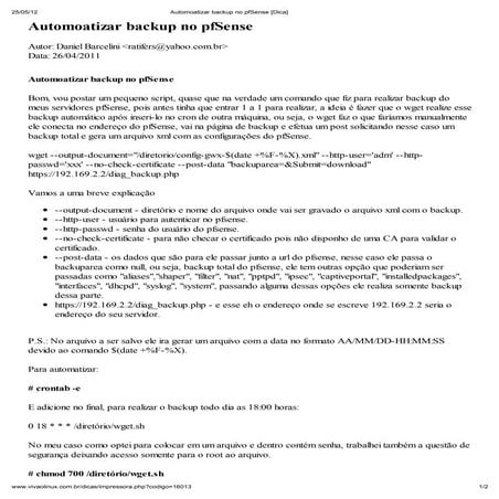 Automatizar backup no pf sense [dica]