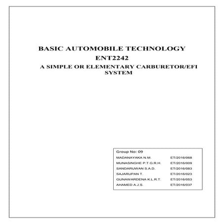 A SIMPLE OR ELEMENTARY CARBURETOR/EFI SYSTEM Report