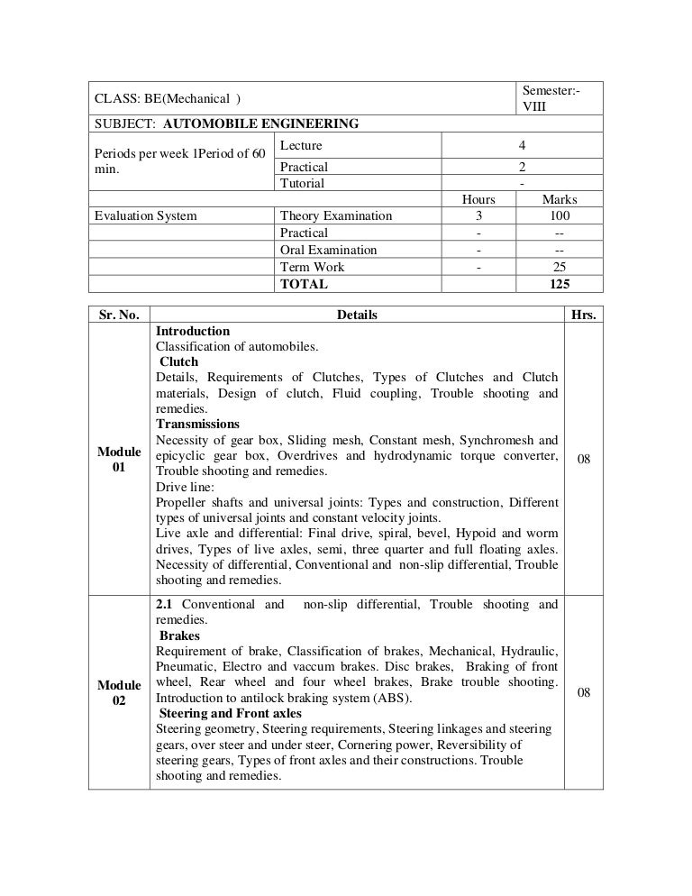 automobile engineering details