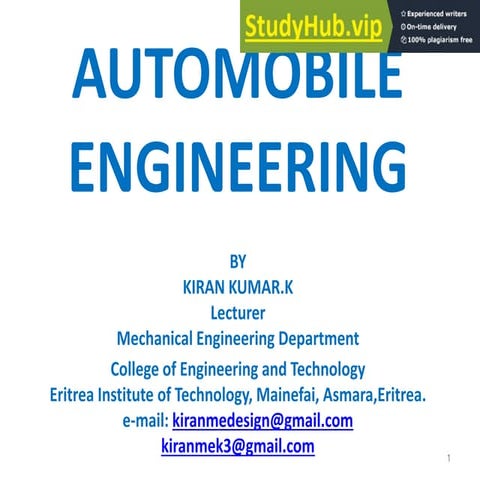Automobile Engineering Lecture Notes-1 To Final Year Students By Kiranmedesig...