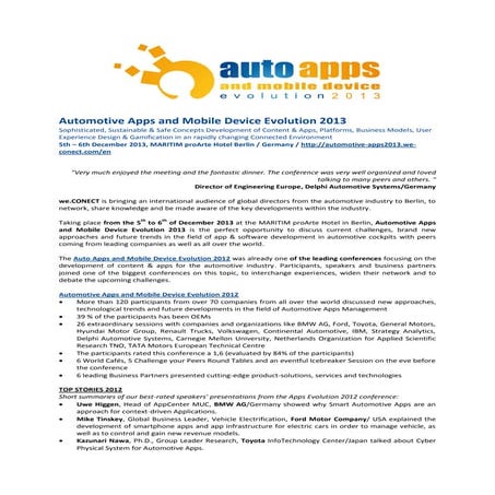 Automotive Apps & Mobile Device Evolution 2013 - Preview