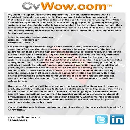 Automotive Business Manager Peterborough