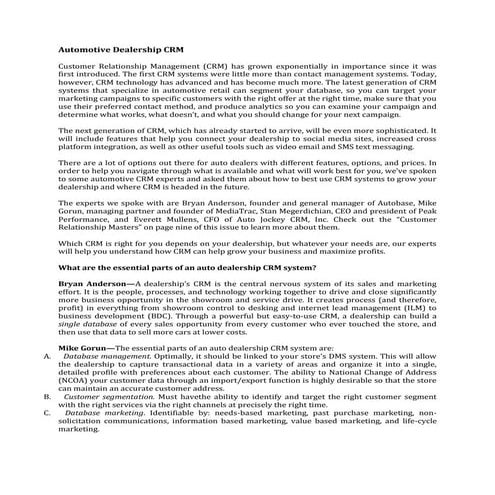 Automotive dealership crm