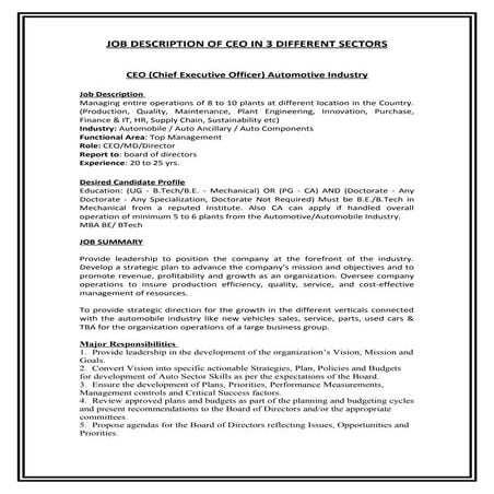 JOB DESRIPTION OF CEO 