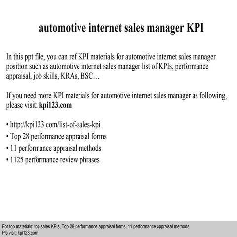 Automotive internet sales manager kpi