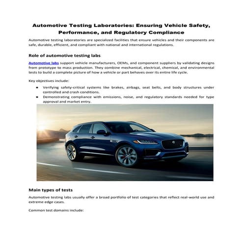 Automotive Testing Laboratories, Ensuring Vehicle Safety, Performance ...