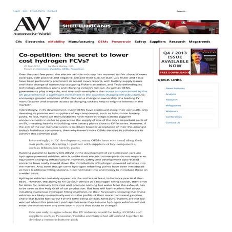 Automotive World Online - Co-opetition - the Secret to Lower Cost Hydrogen FCVs