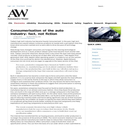 Automotive World Online - Consumerisation of the Auto Industry, Fact, not Fic...