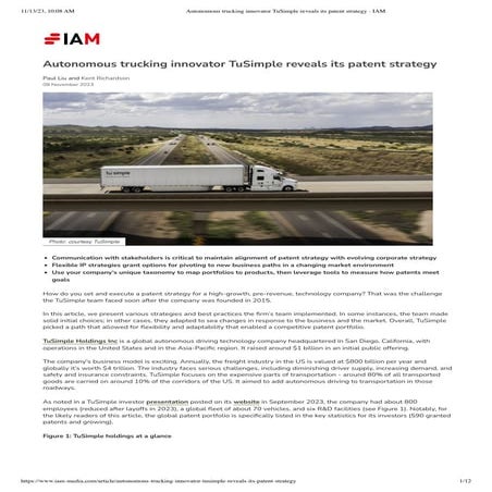 Autonomous Trucking Innovator TuSimple Reveals its Patent Strategy - IAM Media - 20230811.pdf