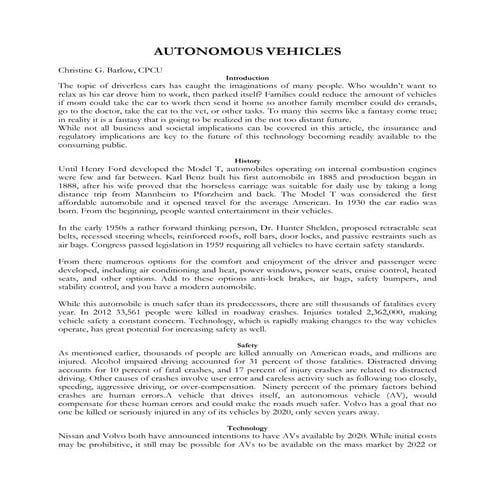 Autonomous Vehicles (from FC&S) by Christine G. Barlow