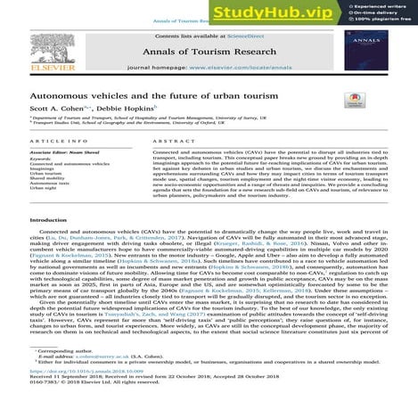 Autonomous Vehicles And The Future Of Urban Tourism | PDF