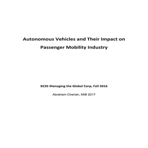 Autonomous vehicles and their impact on passenger mobility industry