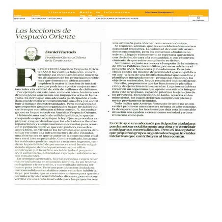 Autopista vespucio oriente y camara chilena de la construccion 25enero2013