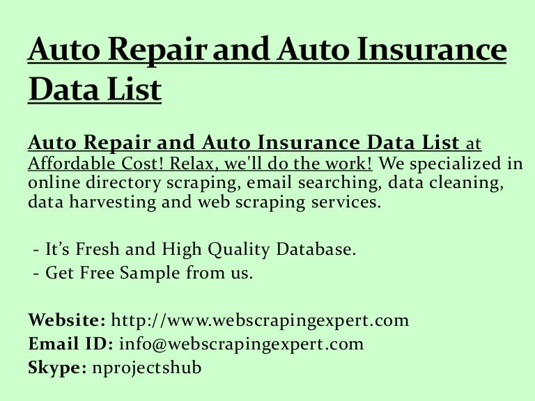 Auto Repair and Auto Insurance Data List