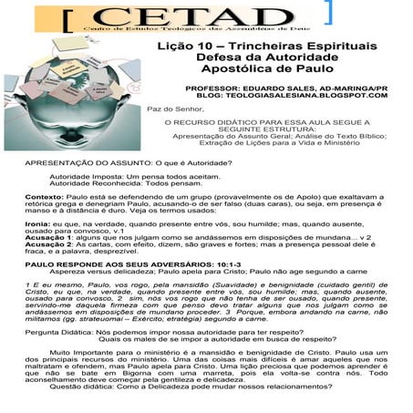 Autoridade Espiritual   LiçãO 10