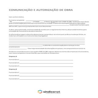 Autorizacao obra sindiconet