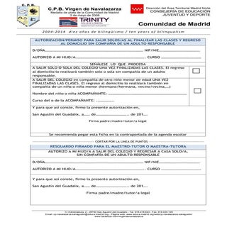 Autorización para salir solo del ce...