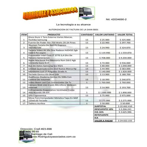 Autorizacion de factura de la dian 0001