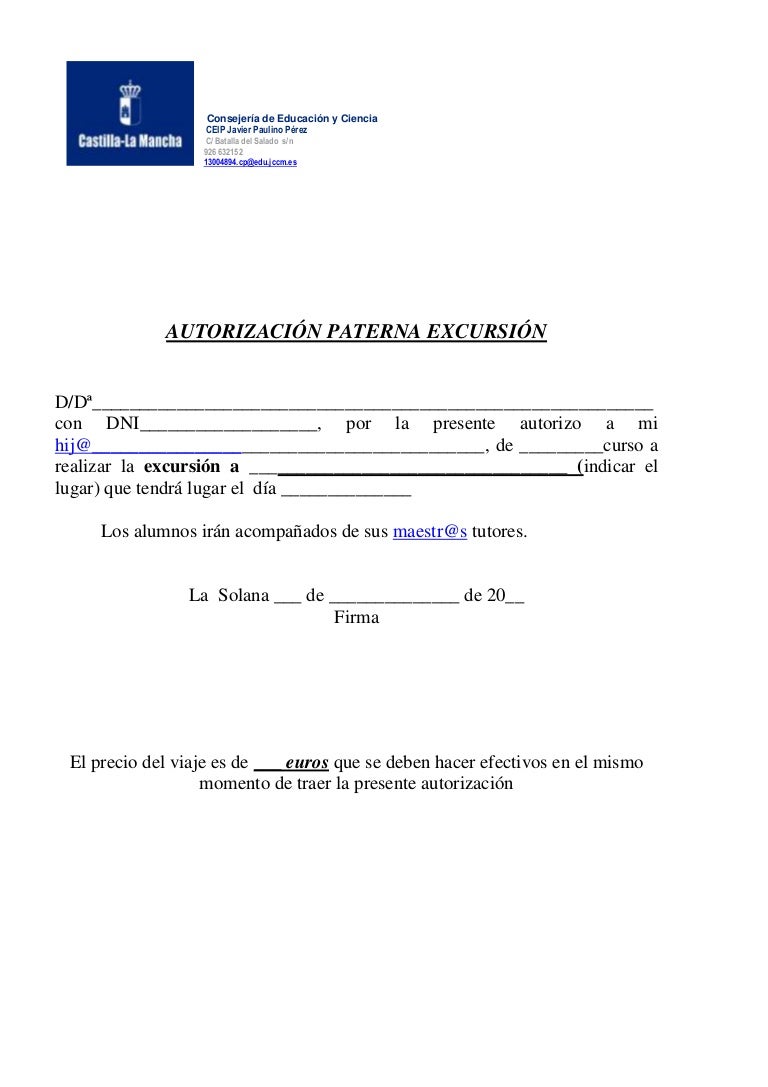 Autorizacion para excursion