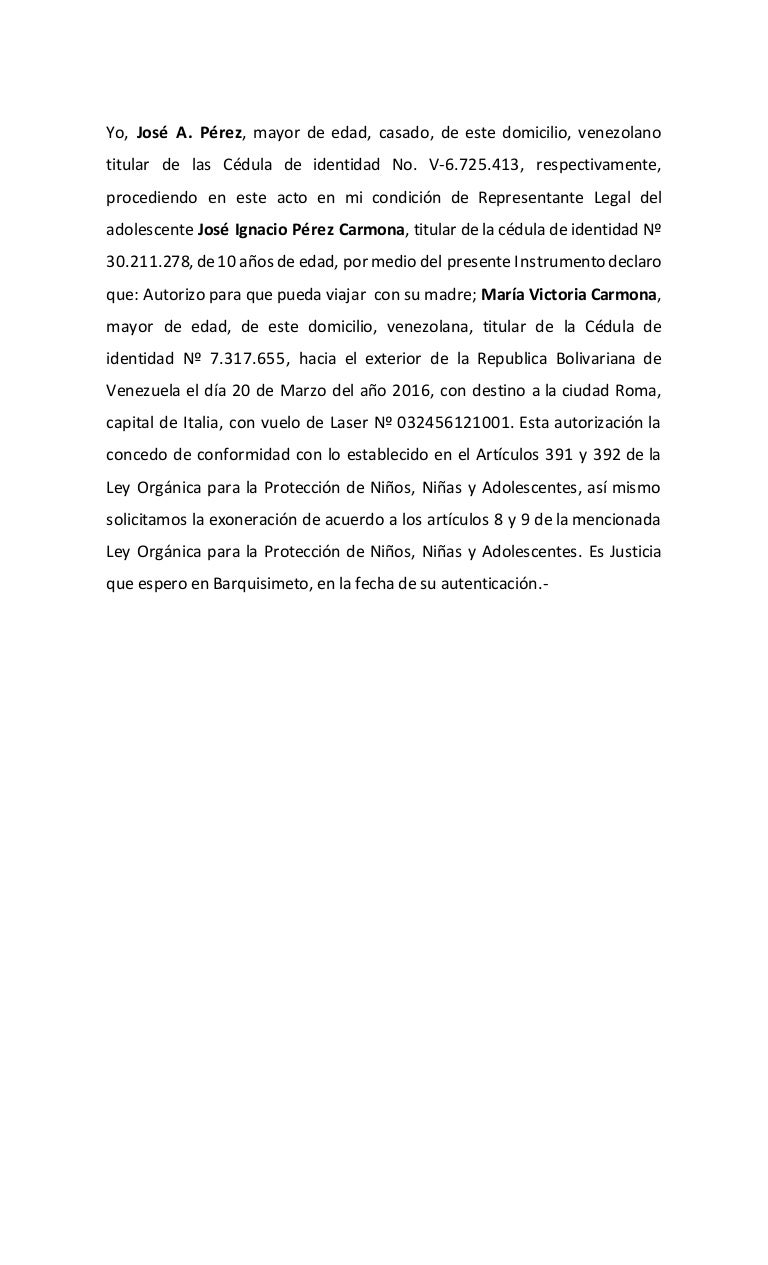 Autorizacion para viajar menor