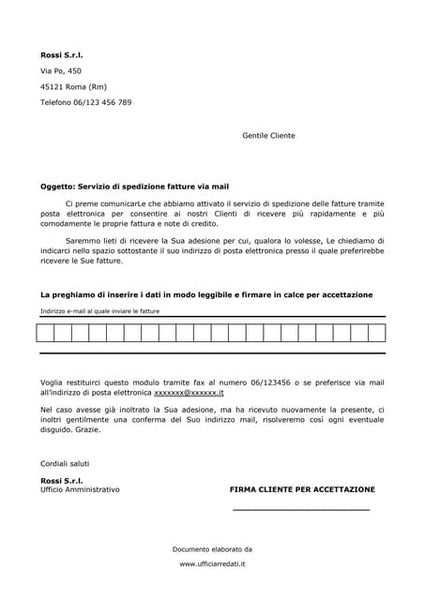 Lettera per Cessione Ramo di Azienda
