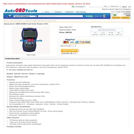 Autoscanner obdii eobd fault code reader u912