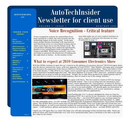 Autotechinsider Oct 2009 Newsletter V1.1