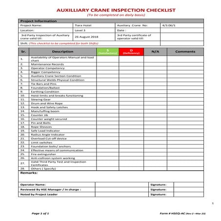 AUXILIARY CRANE INSPECTION CHECKLIST Form # HSEQ - AC  Rev 2.docx