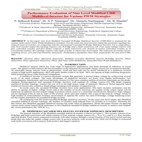 Performance Evaluation of Nine Level Modified CHB Multilevel Inverter for Var...