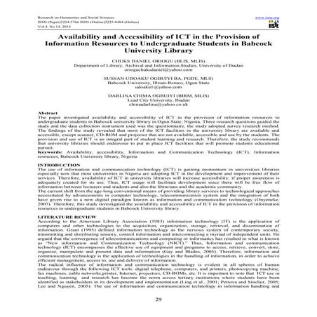 Availability and accessibility of ict in the provision of information resourc...