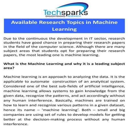 Available Research Topics in Machine Learning | PDF
