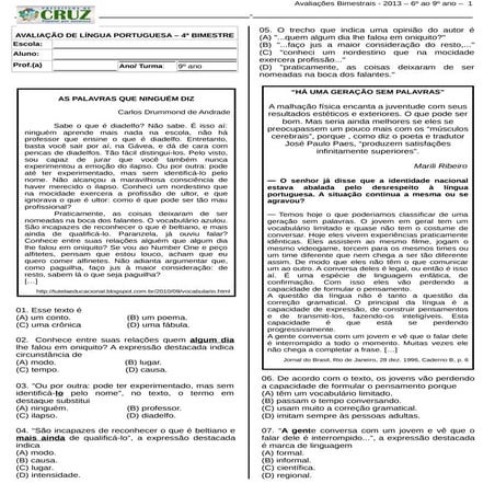 Aval 9ºano 4ºbimestre