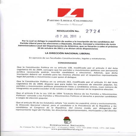 Aval de Alex Miranda - Partido Liberal