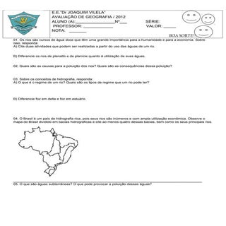 Avaliaçao geografia rios