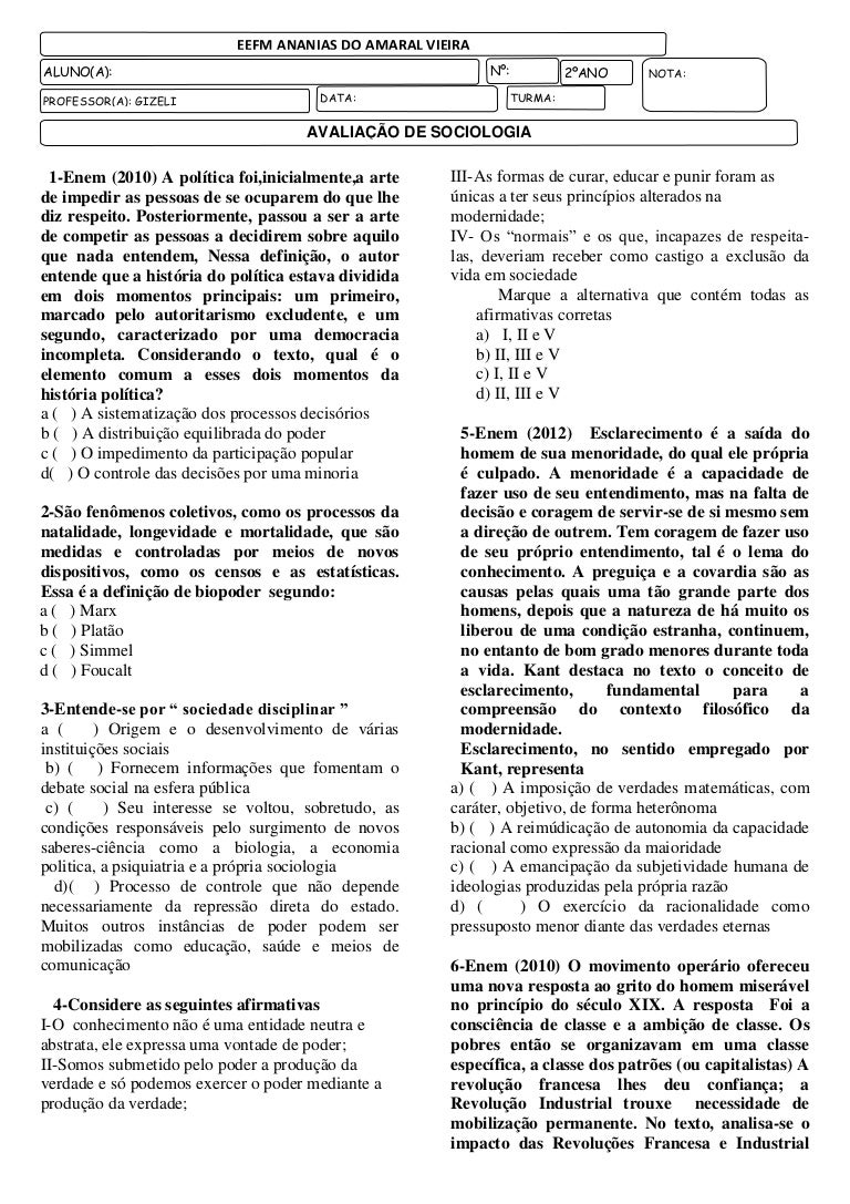 Caderno Do Aluno Volume 2 Sociologia 2 Ano