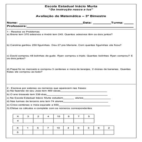 Avaliacao de matematica   3º ano ef