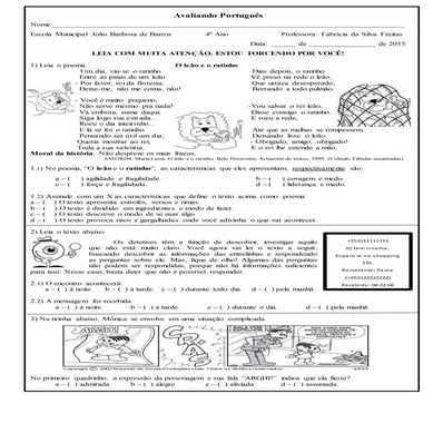 Avaliando português  4º ano textos e interpretações