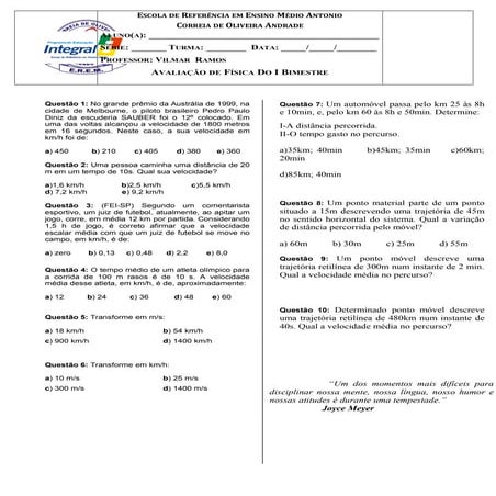 lista de exercícios de mru e mruv | PDF
