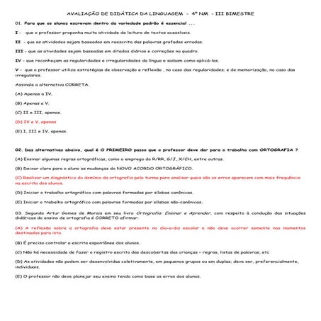 Avaliação de didática da linguagem