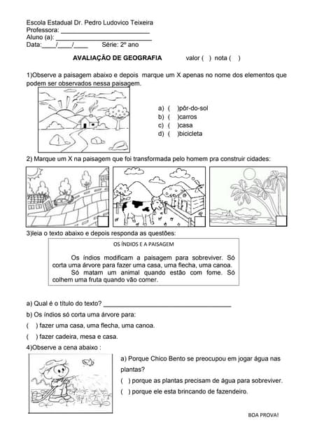 Avaliação de geografia 4ºbimestre