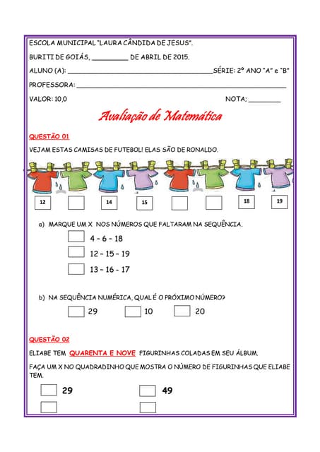 Avaliação de Matematica 2º ano