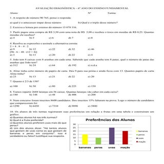 Avaliação diagnóstica 6 ano 2012
